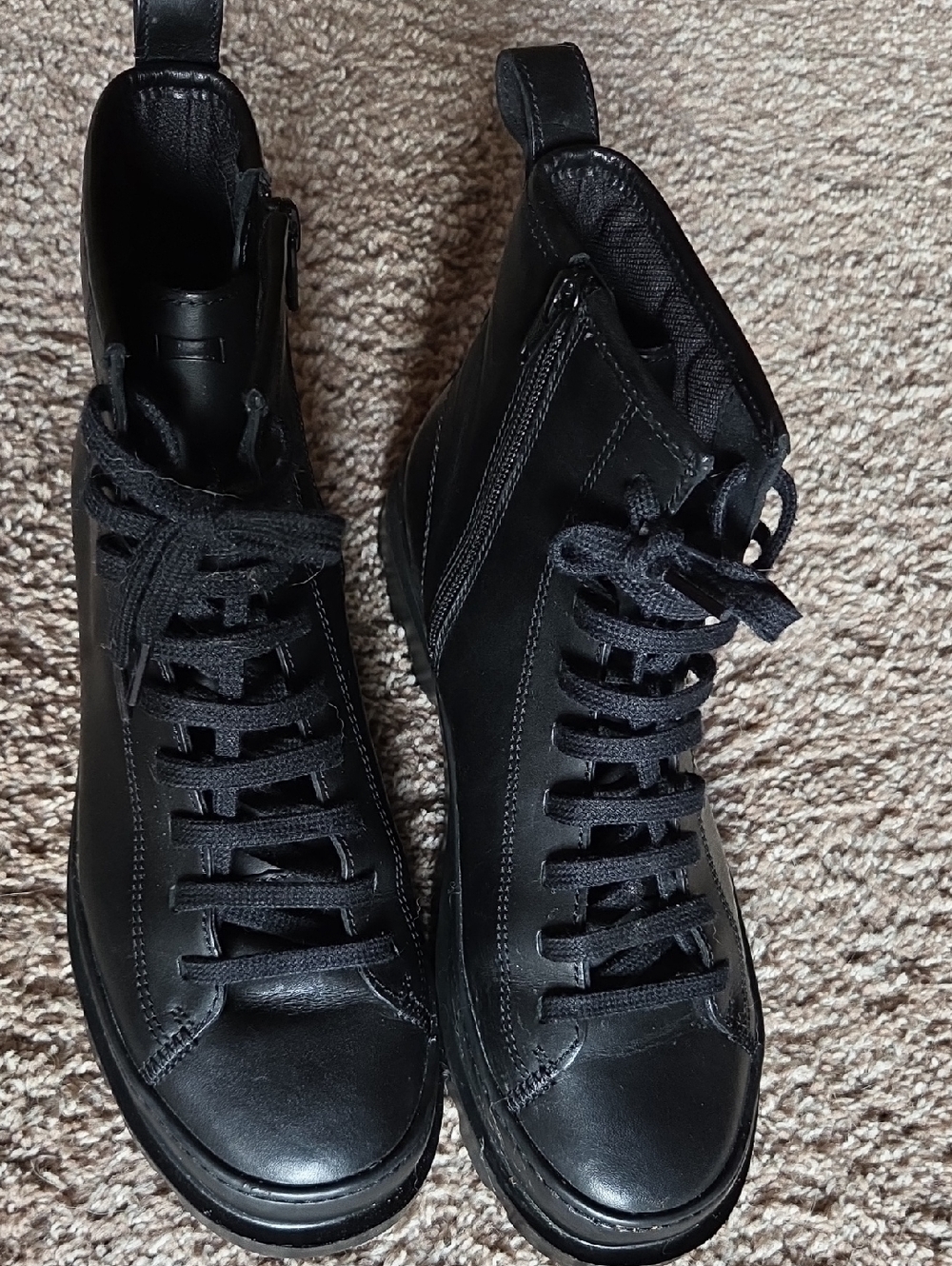 Camper Black Leather High-Top Lace-Up Boots with Side Zip